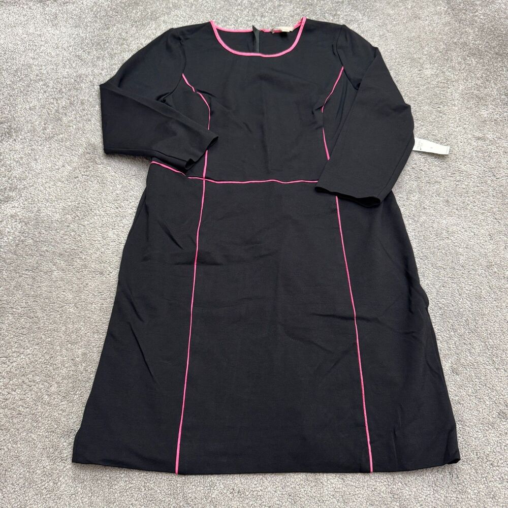Banana Republic Ponte Stretch Midi Sheath Dress Womens 16 Black Pink Piping NWT